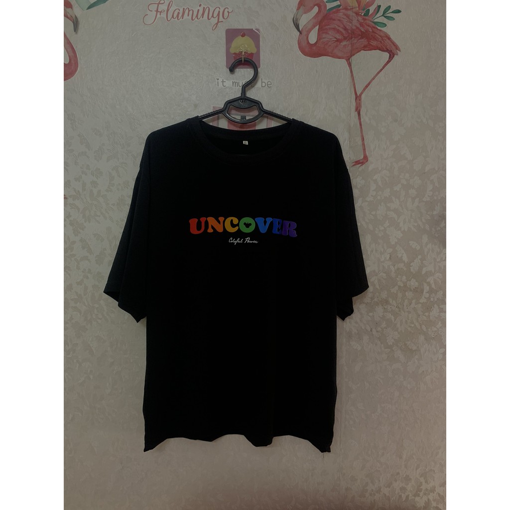 Áo thun tay lỡ Uncover xếp trái tim, from rộng phông nam nữ chất cotton unisex