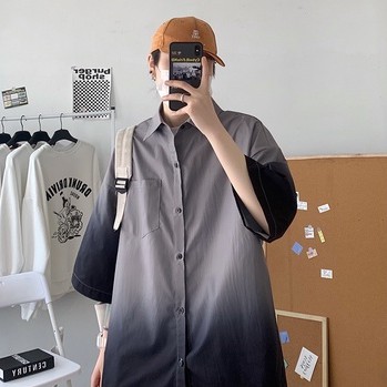 Áo Sơ Mi Tay Ngắn Dáng Rộng Màu Sắc Gradient Phong Cách Retro Hàn Quốc Cho Nam Giới