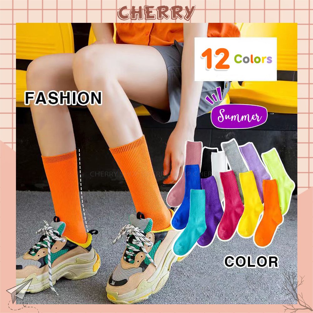 Tất cao cổ nữ phong cách Vintage Hàn Quốc, vớ nhún cao cổ nữ nhiều màu - Cherry Shop