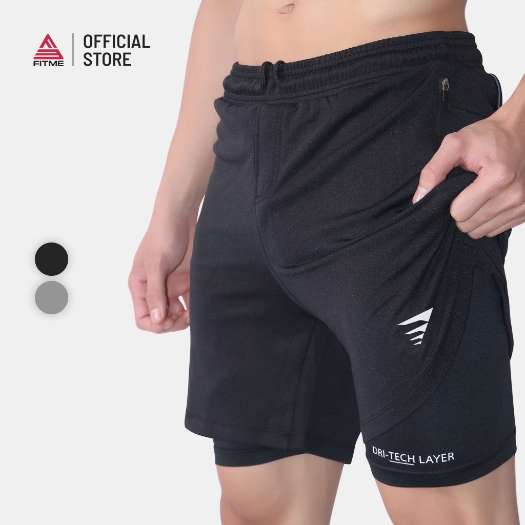 Quần đùi tập gym nam Dri-Tech Layer chất thun thể thao 2 lớp