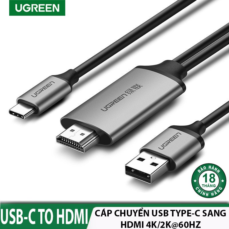 Cáp chuyển USB type C ra HDMI Ugreen 50544 Chính Hãng CM183 (Support 4K@60Hz dài 1,5met)