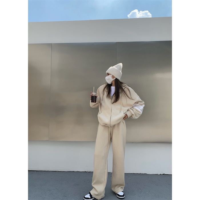 Bộ quần áo Hoodie cotton dáng rộng thiết kế năng động trẻ trung