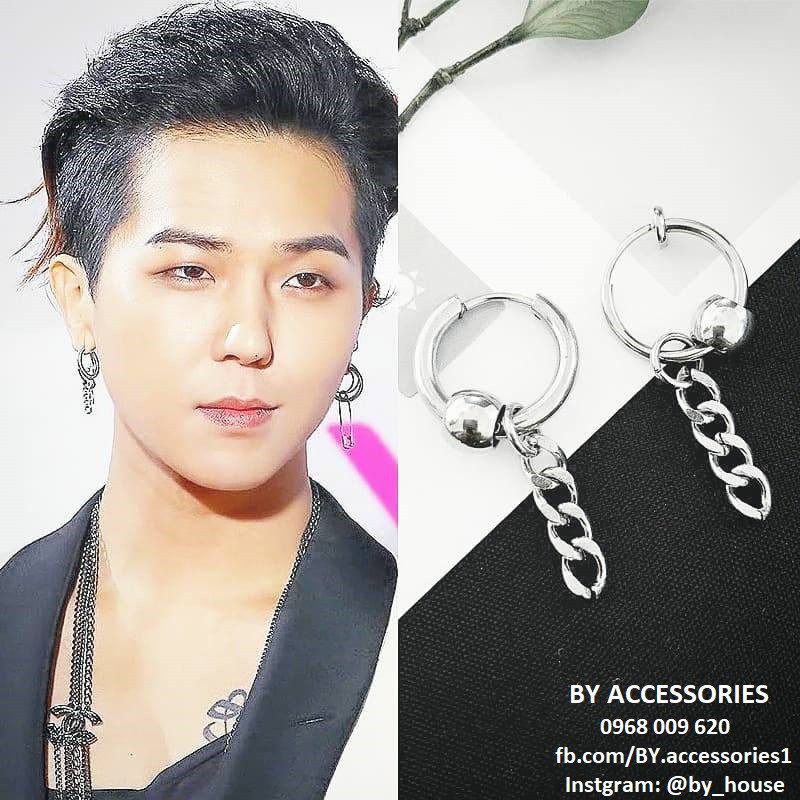 Khuyên tai titan tròn phối xích và bi tròn không gỉ Mino Winner