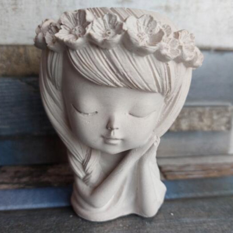 Sa Khuôn Silicon Làm Chậu Hoa Epoxy Resin / Xi Măng Hình Cô Gái Dễ Thương Trang Trí Nhà Cửa DIY