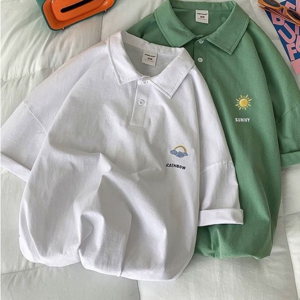 Áo thun Polo Unisex thêu logo thời tiết vải cotton dày dặn thấm hút mồ hôi thoáng mát