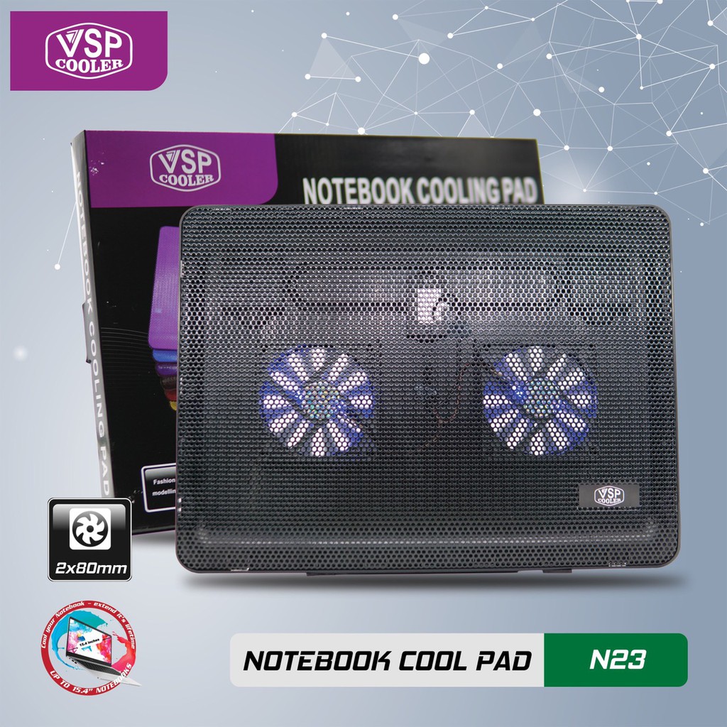 ĐẾ TẢN NHIỆT N23- Fan VSP Cooler N23 (2*Fan 8cm )- Notebook cool pad N23