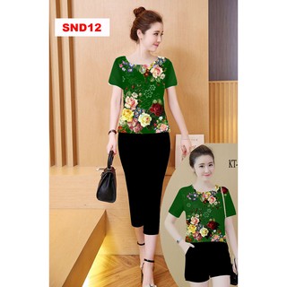 Set bộ đồ nữ quần lửng in 3D siêu đẹp siêu rẻ