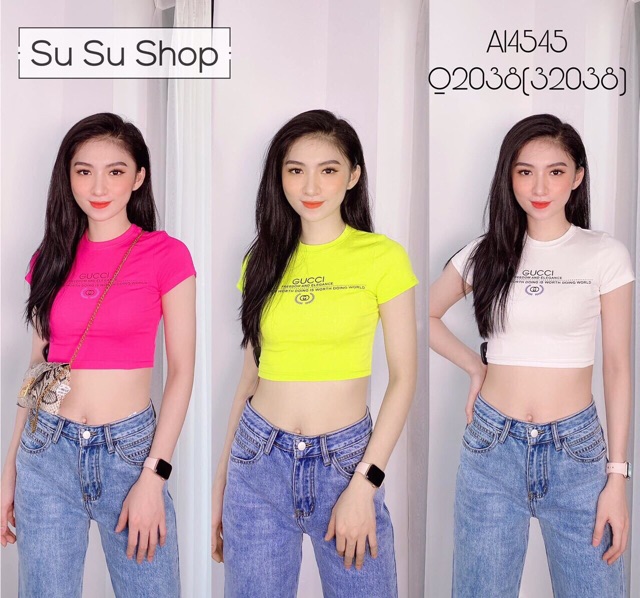 Free Ship-Áo Thun Nữ croptop in chữ chất Thun loại 1 (Kèm hình thật+video)