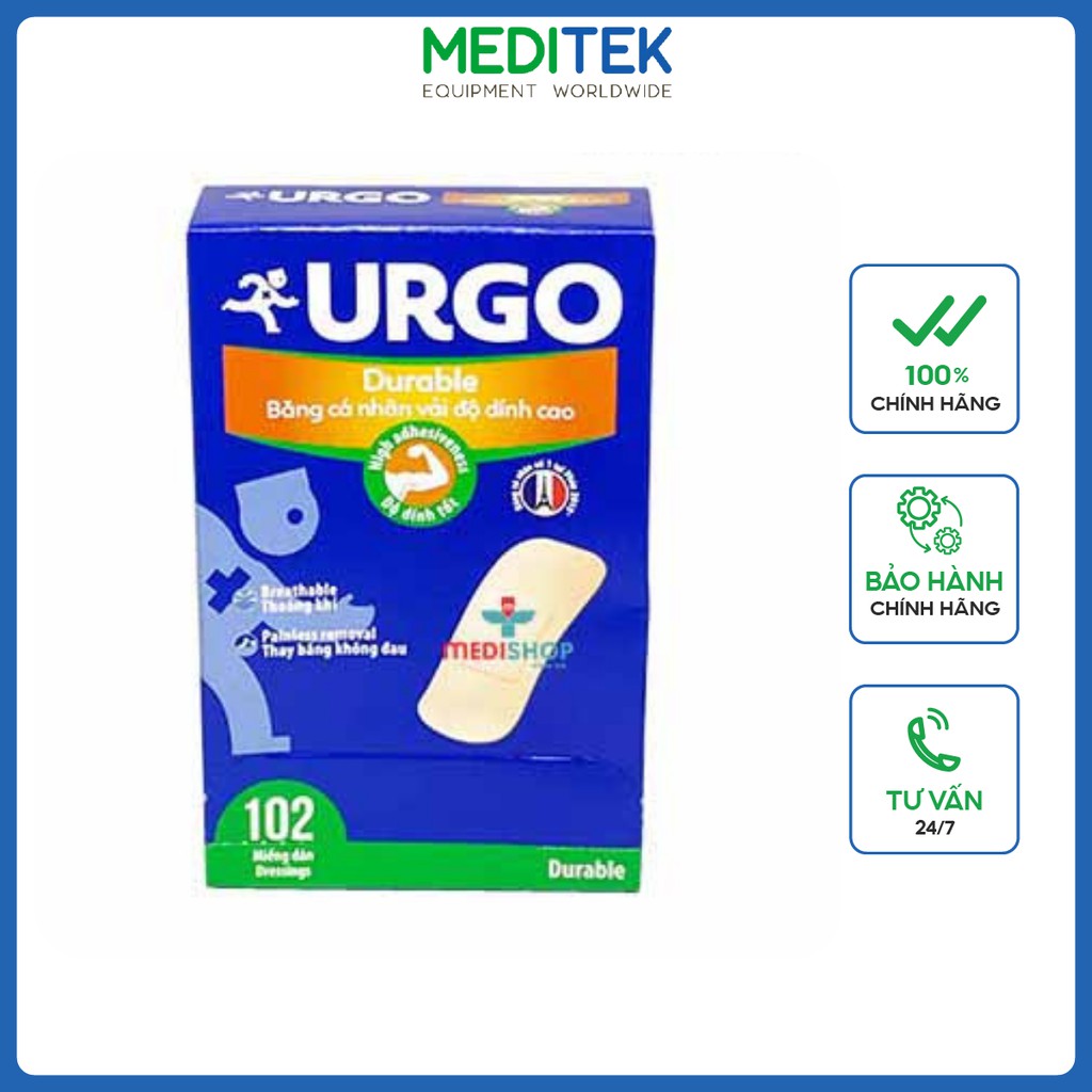 [CHÍNH HÃNG] Băng keo lụa cá nhân Thái Lan Urgo 2x6 cm thông thoáng, độ dính cao, co giãn tốt, bảo vệ các vết thương nhỏ