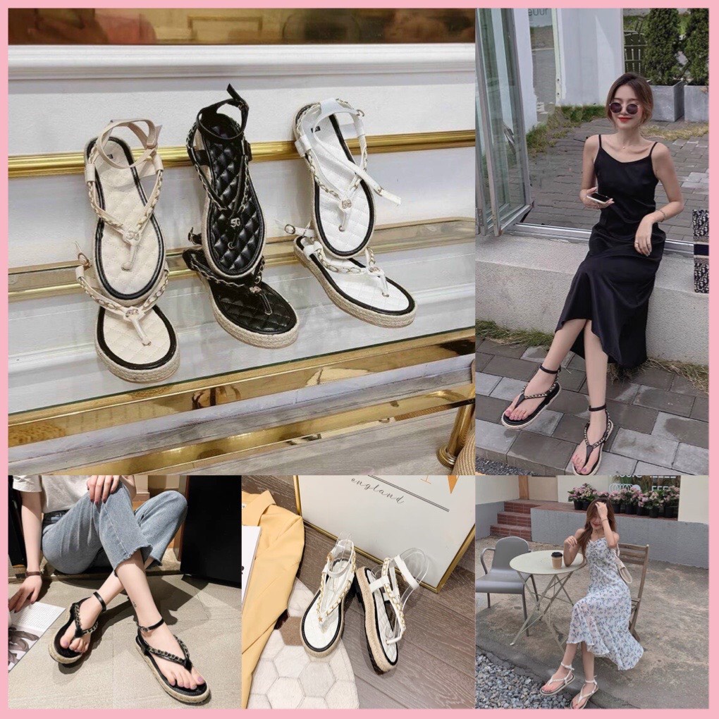Sandal Hiền Hồ,Tông Sandal Đế cói 2cm ,dép xỏ ngón quai xích Thời Trang Mùa Hè Siêu Hot Đi Chơi, Đi Biển