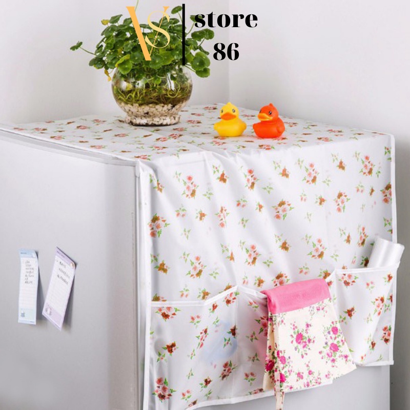Tấm Phủ Vóc Tủ Lạnh Bạc Phủ Tủ Lạnh Chống Nuớc Chống Bụi Trang Trí Nhà, Có Ngăn Đựng Đồ