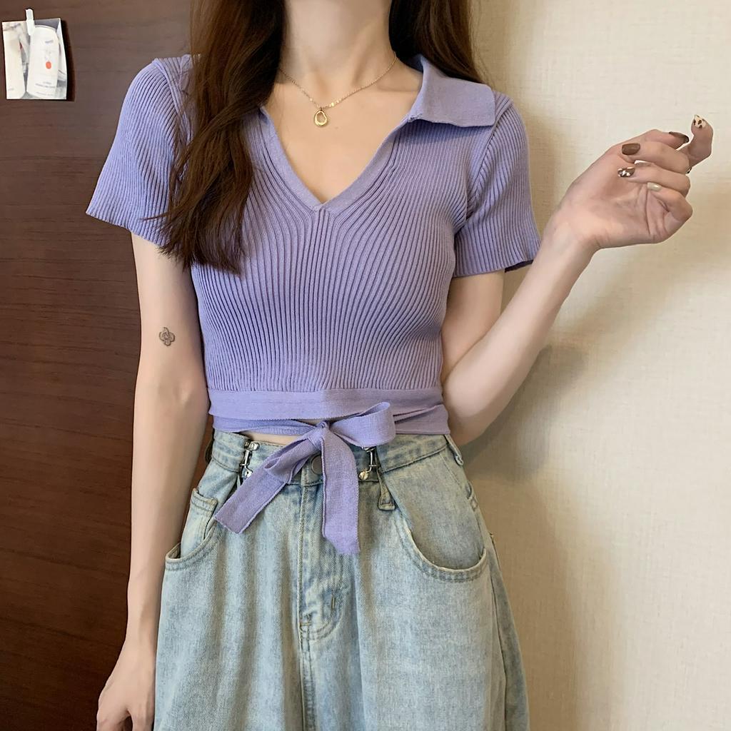 Áo thun ngắn tay cổ tròn thời trang Hàn Quốc dành cho nữ