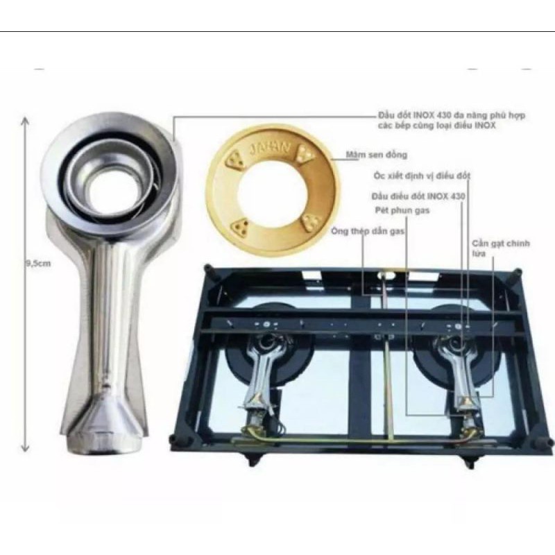 COMBO 2 Điếu inox + Đầu Đốt chia lửa bếp gas Sen đồng chữ JAPAN -( Kèm Bass gắn + Vít) [LINH KIỆN]