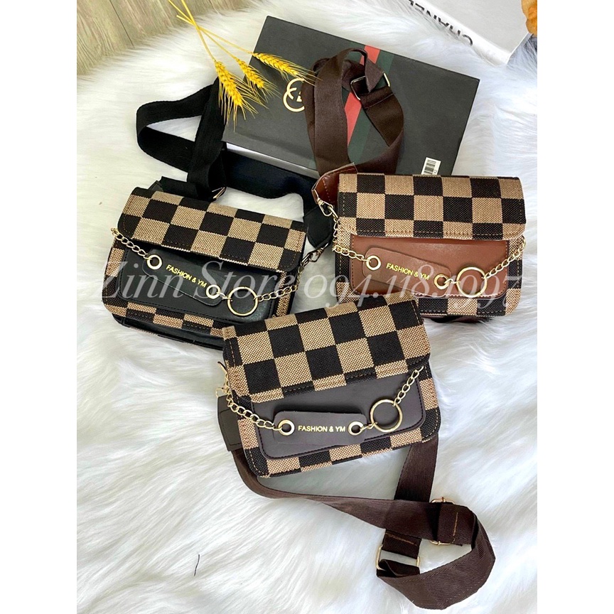 Túi Xách Nữ Đeo Chéo Dáng Vuông Kẻ Caro kèm Dây Bản To Trẻ Trung Z119