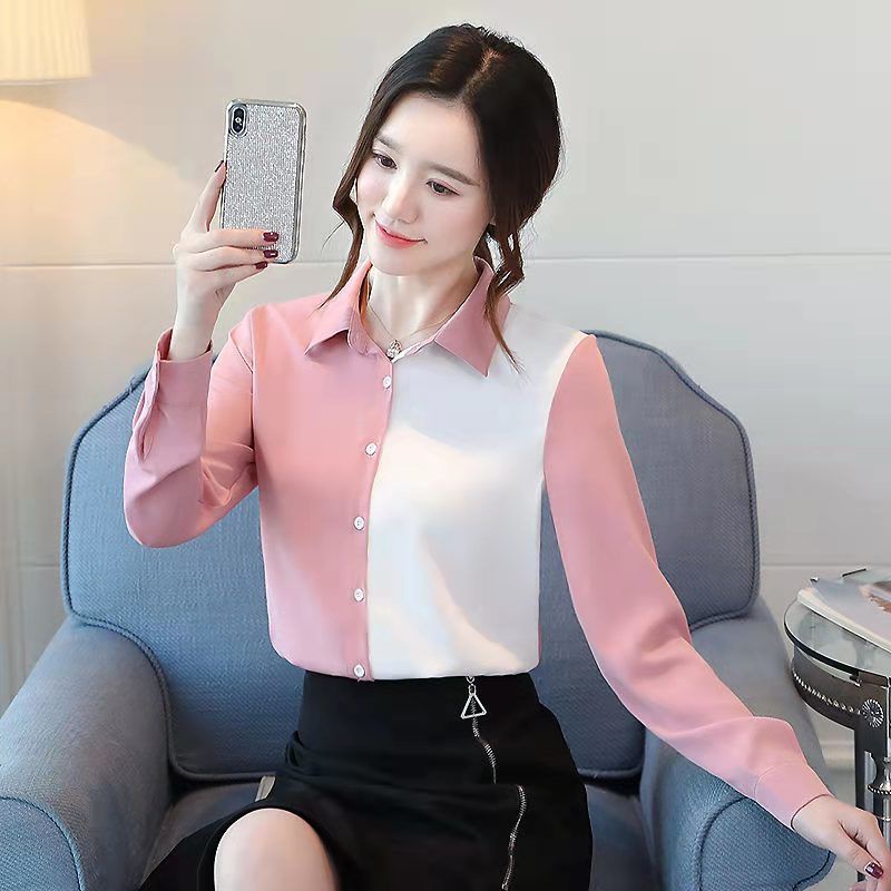 Áo Sơ Mi Chiffon Tay Dài Dáng Rộng Màu Sắc Phù Hợp Mùa Xuân Thu Phong Cách Hàn Quốc Dành Cho Bạn Nữ
