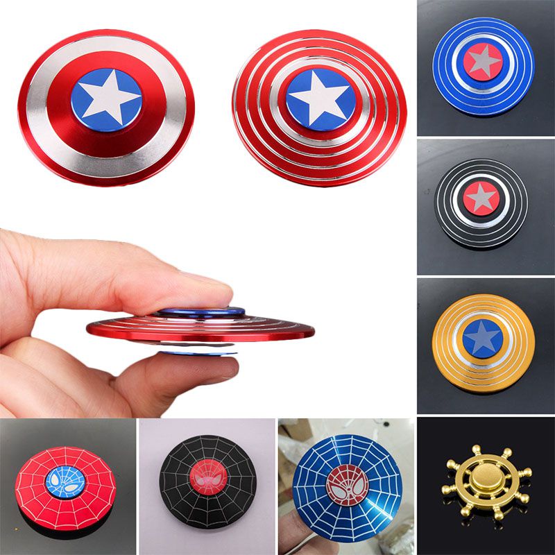 6cm Funny Fidget Spinner Hobbies For Adults American Captain Hand Spinner Fingertip Gyro Spider Man Spinning Top Classic Toys Kids Adults Birthday Toys Gifts