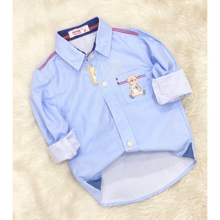 Áo sơ mi xanh con gấu dài tay
