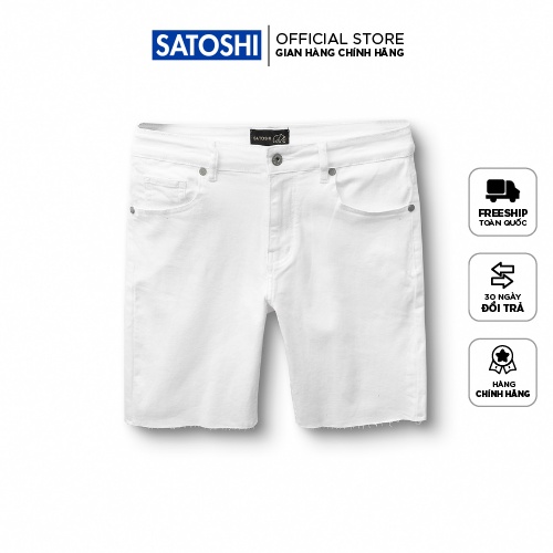 Quần short jean ngắn nam SATOSHI SAQS47 trắng trơn form skinny, dày dặn
