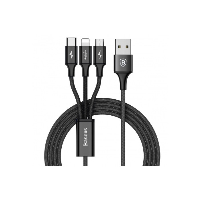 Cáp sạc baseus 3 đầu Micro USB, Lightning, Type C