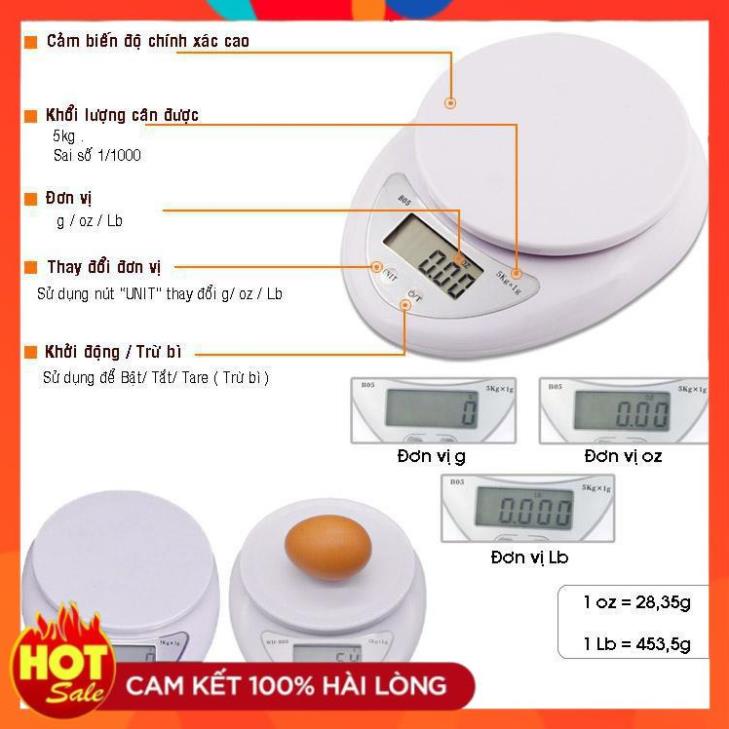 (hàng hót)Cân Tiểu Ly 5 Kg Electronic Kitchen Scale – cân thực phẩm gia vị nhà bếp tiện dụng