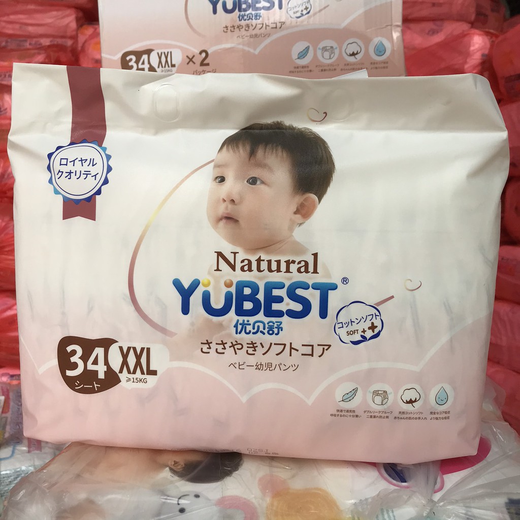 (Tặng khăn ướt) Combo 2 Bịch Bỉm Yubest Natural 2021 Cao Cấp Nhất Dán Quần S88 , M80 , L78 , XL72 , XXL68 Nội Địa Trung