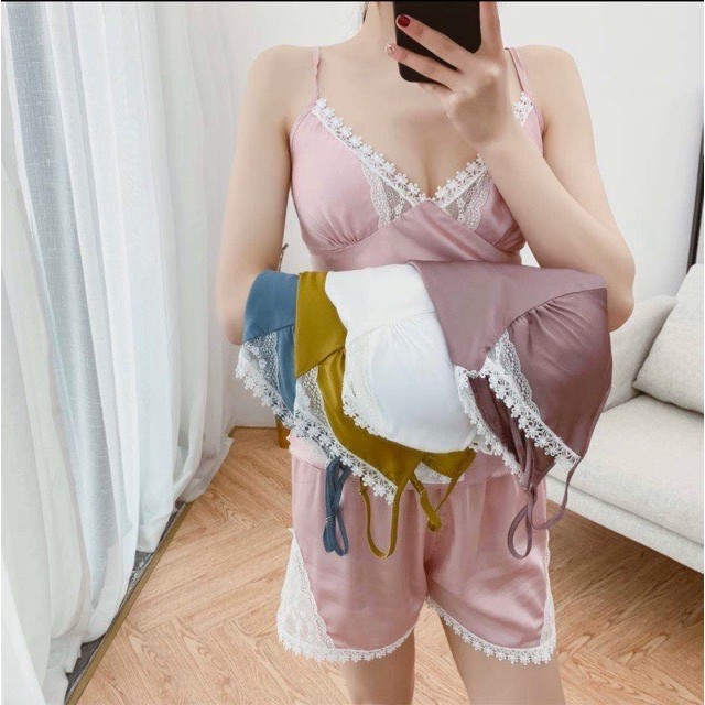[LL 511 ] Bộ ngủ lụa satin siêu xinh - đồ ngủ cao cấp (kèm mút ngực ) - Cô Chủ Nhỏ Chuyên Sỉ