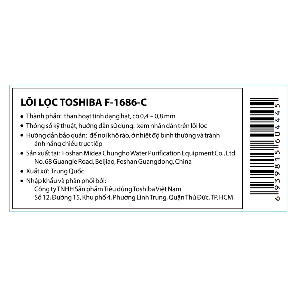 Lõi lọc thô Toshiba số 3 F-1686-C thay máy lọc nước TWP-N1843SV và TWP-N1686UV(W1)