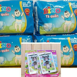 (Tặng iPad mèo)Bộ 4 gói tả quần Bino Sumo XXXL14 miếng (18-35kg)