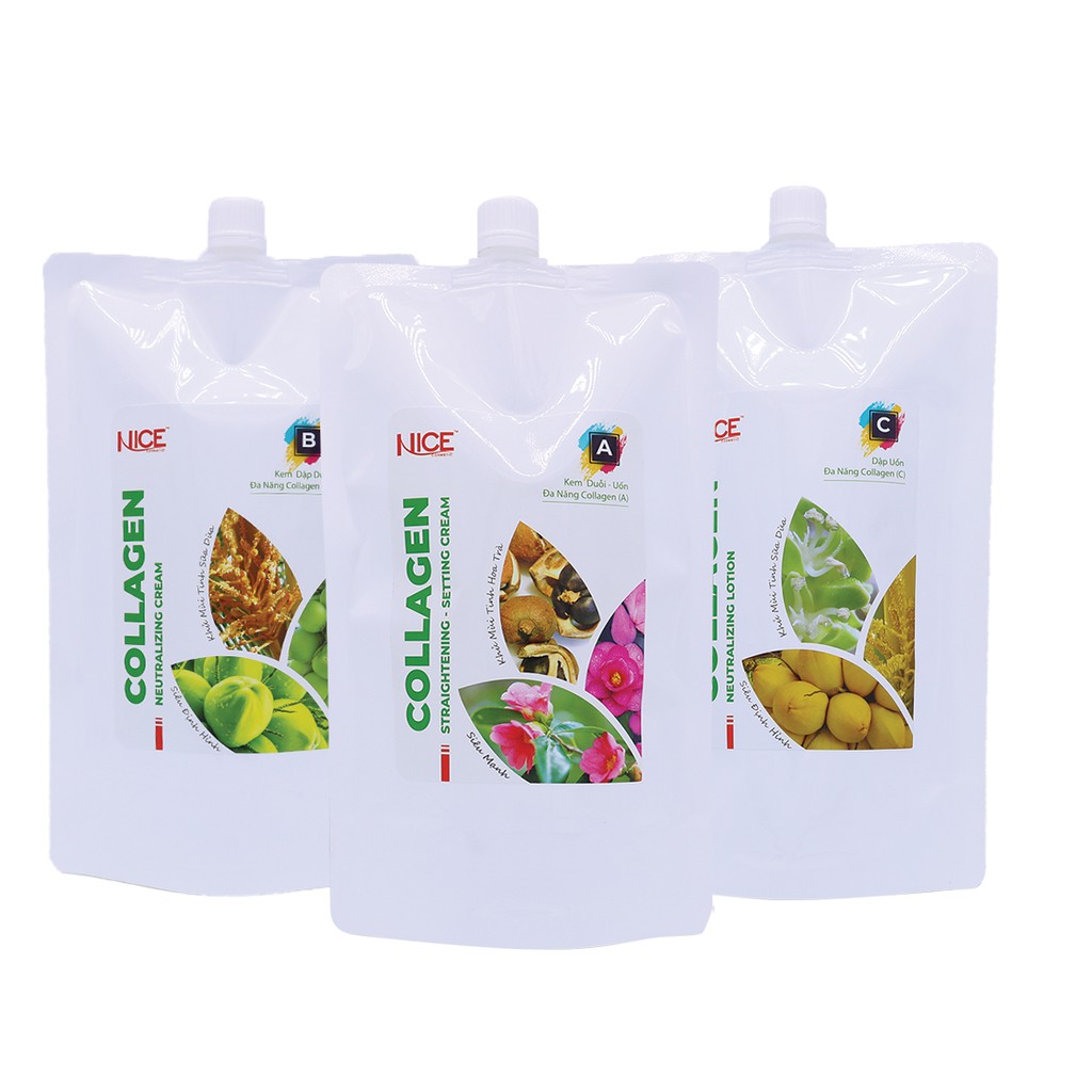 Bộ Duỗi (ép), uốn setting (uốn nóng) Collagen đa năng siêu định hình (Túi A,Túi B,Túi C) NICE 1000ml