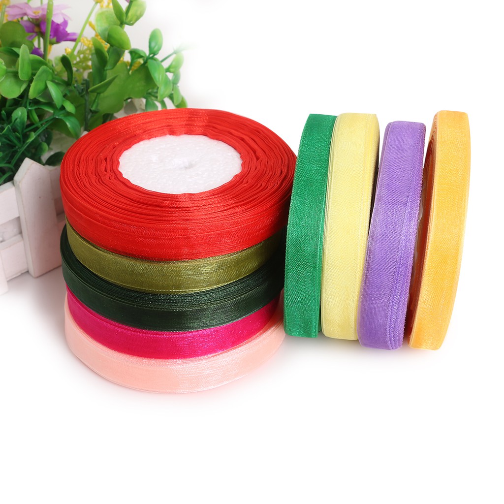 Cuộn dây ruy băng bằng lụa satin organza polyester nhiều màu sắc 12mm 50yards dùng trang trí tiệc cưới