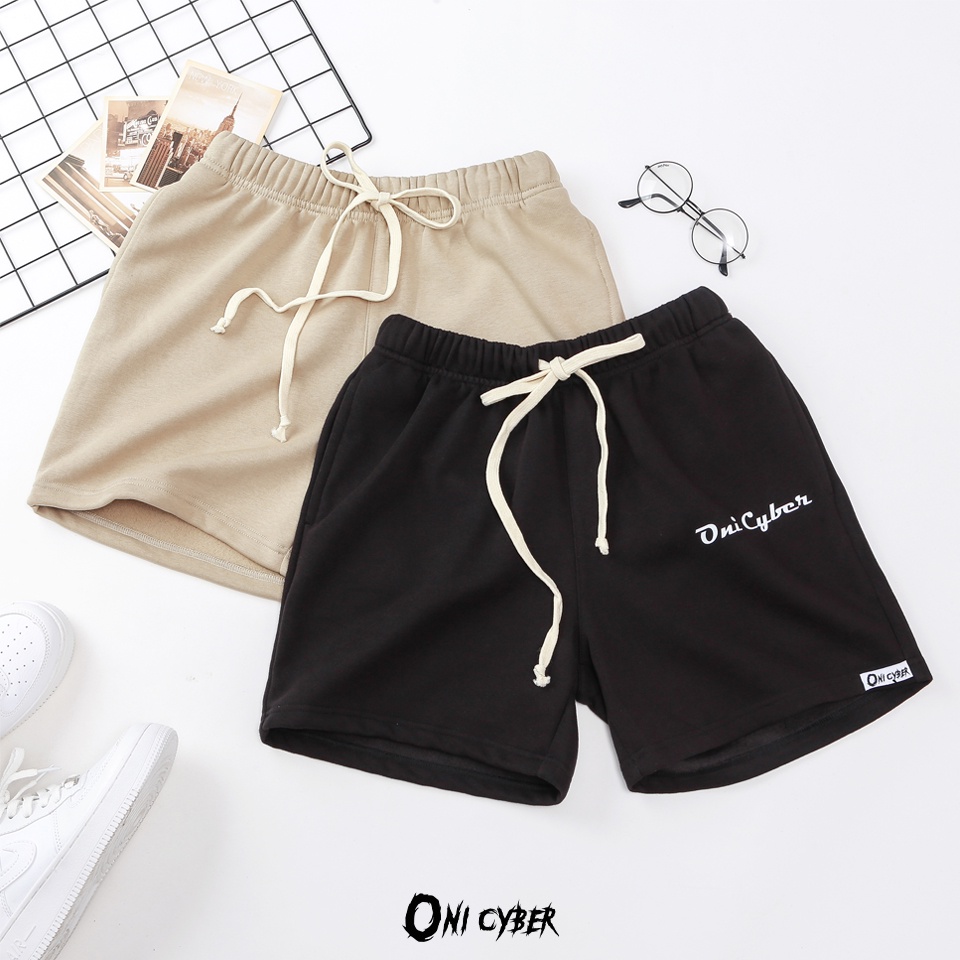 Quần short Unisex ONI CYBER chất nỉ dày dặn, quần đùi nam nữ Local brand bassic cao cấp 2 màu đen và be in logo QONI01 | BigBuy360 - bigbuy360.vn
