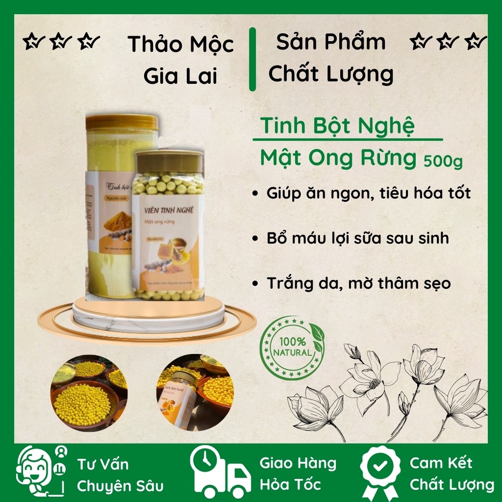Viên nghệ / tinh bột mật ong rừng 500gram giúp đẹp dáng sáng da tốt cho dạ dày, tăng giảm cân an toàn cho sức khỏe