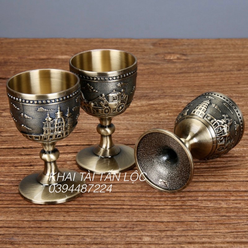 Ly rượu kiểu cổ phong cách Châu Âu bằng đồng