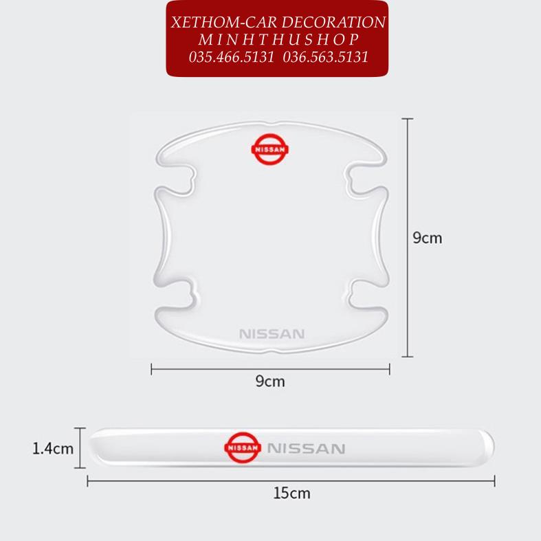 (Nissan) Bộ 10 Miếng Dán Silicon Chống Xước Hõm Cửa, Tay Nắm Cửa và Gương Có Logo Hãng Xe Nissan