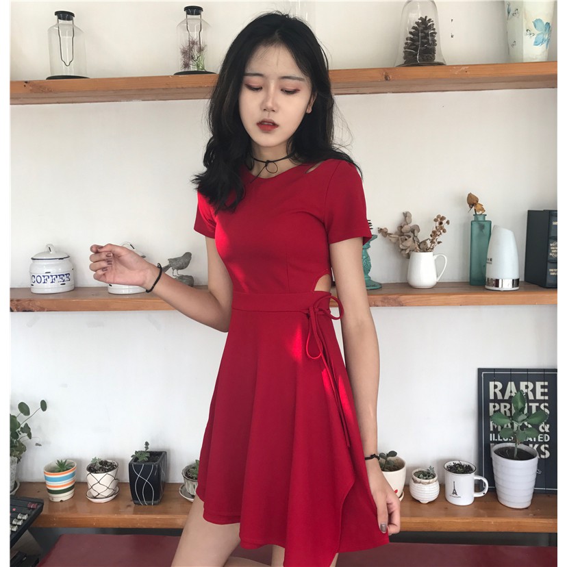 🌸Hàng Có Sẵn🌸Váy Đỏ Body🌸 Hở Eo Thắt Nơ 🌸 Sexy Cá Tính Hàng Quảng Châu