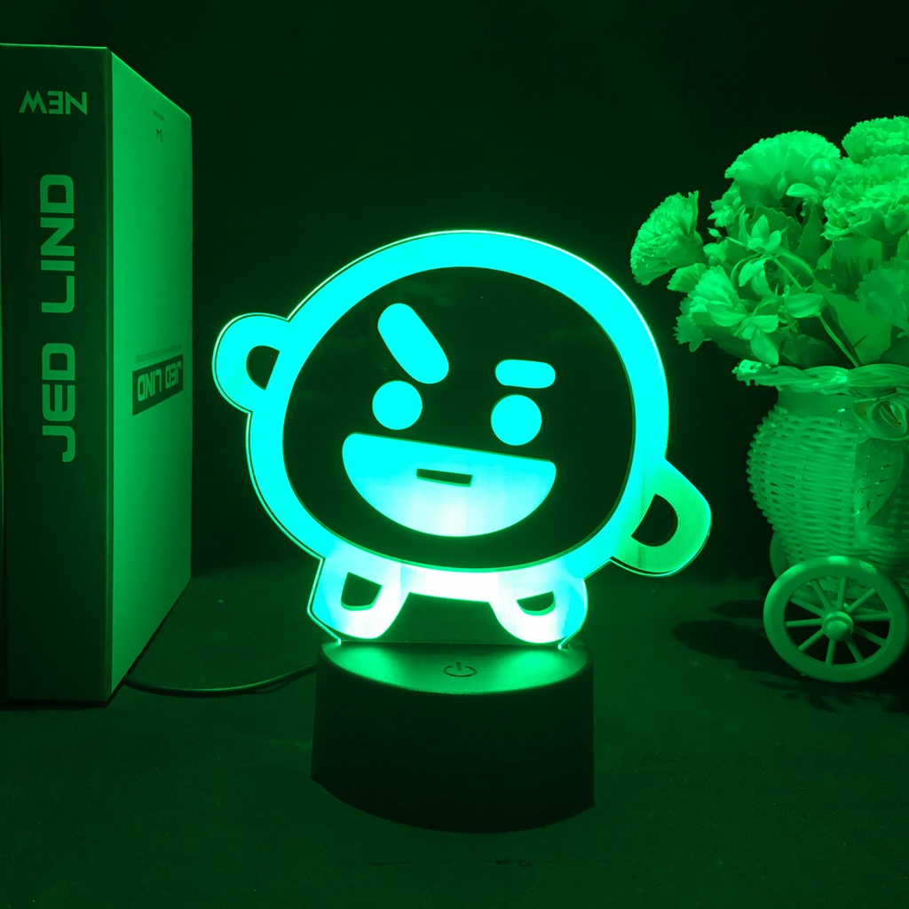 Đèn Ngủ LED Sạc USB Điều Khiển Từ Xa Họa Tiết Hoạt Hình BT21 BTS Trang Trí Nhà Cửa
