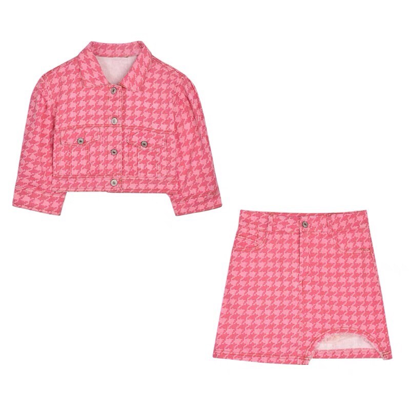 Set áo+ chân váy bò màu hồng cho nàng cá tính, năng động ulzzang