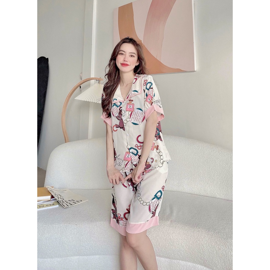 Đồ bộ pijama tay ngắn quần lững siêu xinh chất lụa mango latin satin loại 1 cao cấp  có size và big size