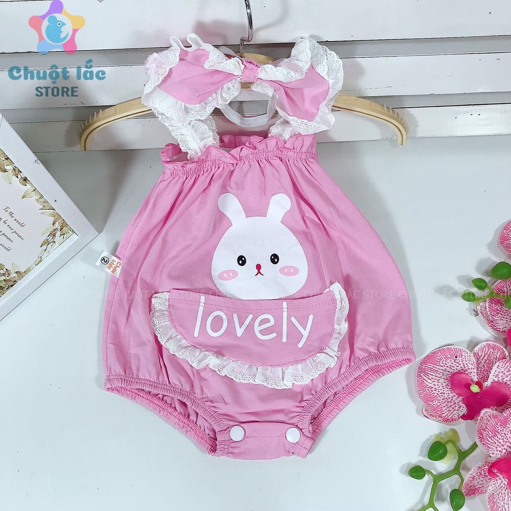 Bộ Đồ Body Cho Bé Gái Chuột Lắc Store Kiểu 2 Dây Hình Thỏ Có Túi Kèm Tuban Cài Đầu 3kg Đến 12kg Màu Hồng