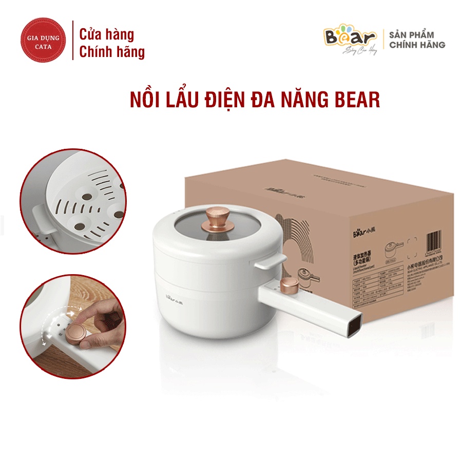 Nồi lẩu mini đa năng có tay cầm BEAR DRG-C12K1, Nồi nấu mì công suất 600W - BẢO HÀNH 6 THÁNG