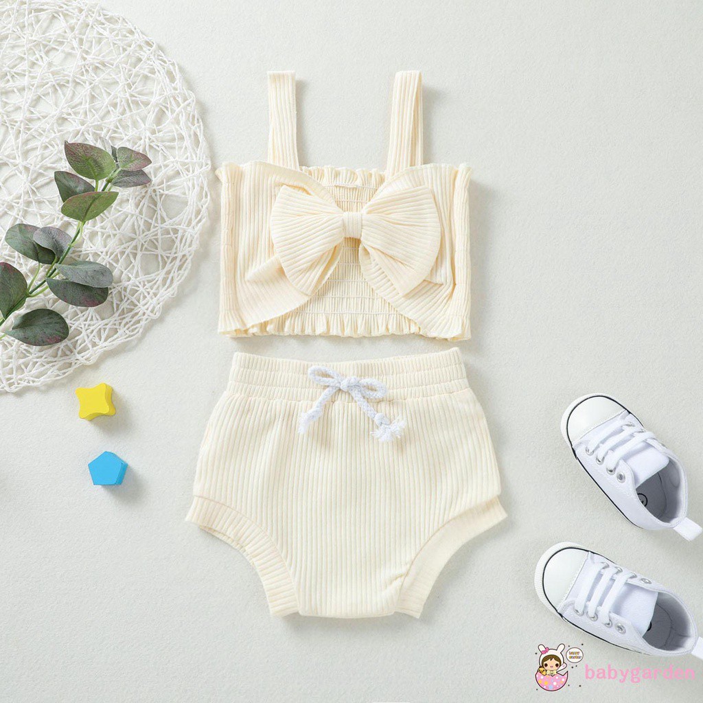 Bộ Áo không tay đính nơ phía trước + Quần short thời trang hè cho bé gái