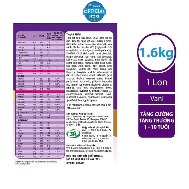 Sữa Bột Pediasure 1,6 kg Hương Vani