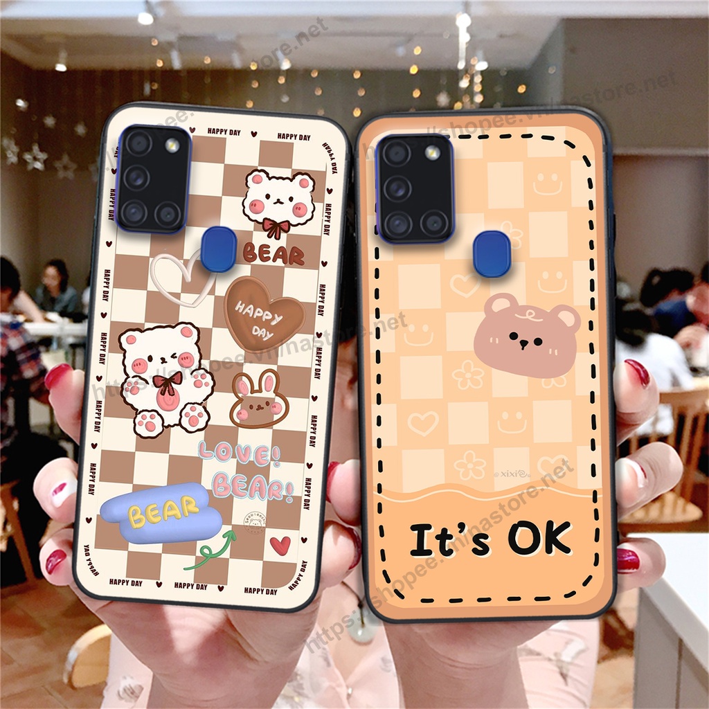 Ốp lưng Samsung A21s trái tim mặt cười, gấu cute thể thao cá tính