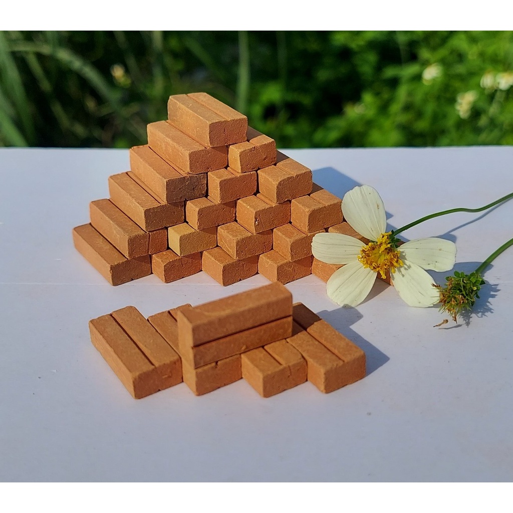 100 Viên - GẠCH ỐNG, GẠCH THẺ Mini, Gạch Đất Sét Nung Mô Hình, Tiểu Cảnh.