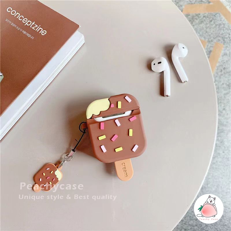 Vỏ Bảo Vệ Hộp Sạc Tai Nghe Airpods 1 2 Pro Air Pod 3 Hình Cây Kem Kèm Móc Khóa Thời Trang Mùa Hè