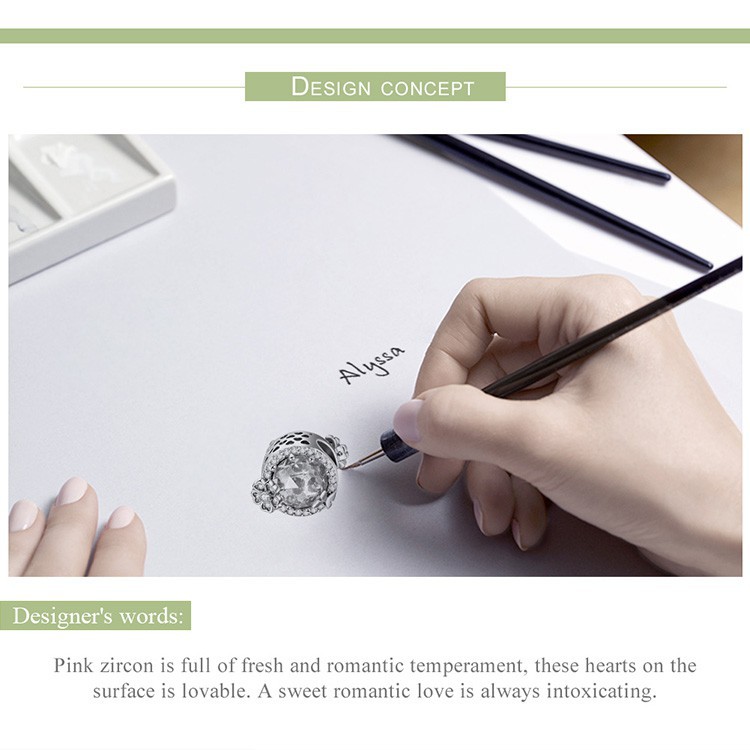 Hạt xỏ Bamoer SCC904 bằng bạc 925 khảm đá màu hồng sang trọng