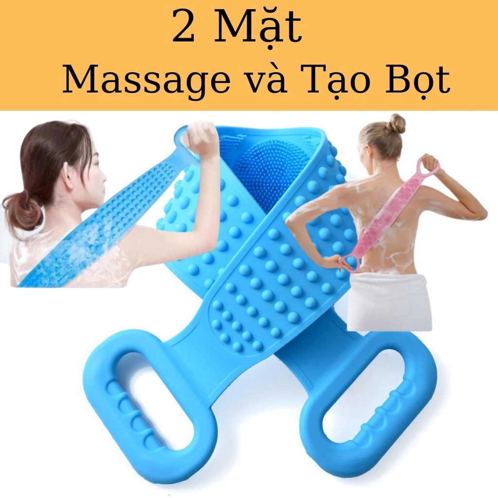 Dây cọ chà lưng silicon 2 mặt massage tạo bọt dụng cụ tắm tẩy tế bào chết