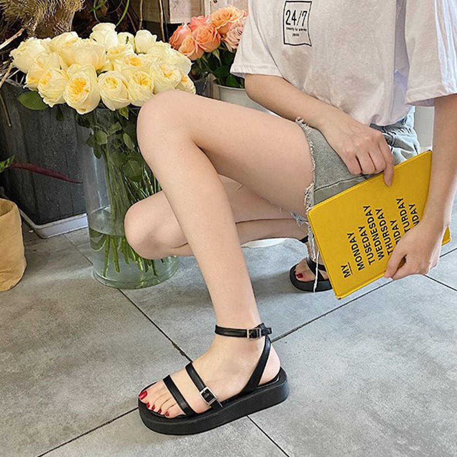 Giày Sandal Nữ Ulzzang Vintage, Dép Quai Hậu Hai Quai Ngang Mảnh Đế Cao Su Độn 3cm Cao Cấp Hàn Quốc - Iclassy_shoes