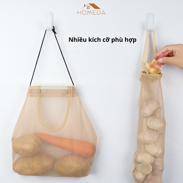 Giỏ đựng đồ, Túi đựng hành tỏi rau quả treo tường mặt lưới thông thoáng tiện dụng đa năng cho nhà bếp HOMEDA
