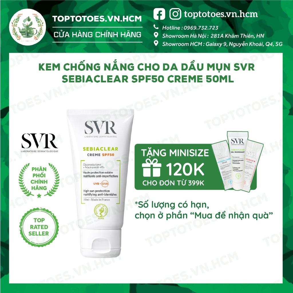 Kem chống nắng cho da dầu mụn SVR Sebiaclear SPF50 Creme 50ml  [NHẬP KHẨU CHÍNH HÃNG 100%]